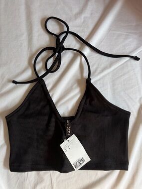 H&M Black Ribbed Halter Crop Top
